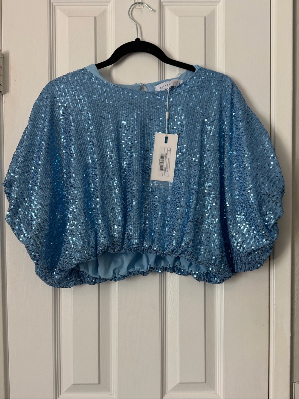 Endless Rose Sequins Cropped Puff Top